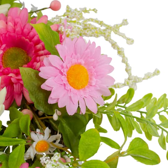 23" Pink & Yellow Chrysanthemum & Berry Floral Spring Wreath